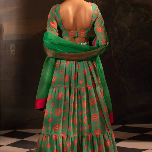 Green Printed Lehenga Set - Picture 2 of 4